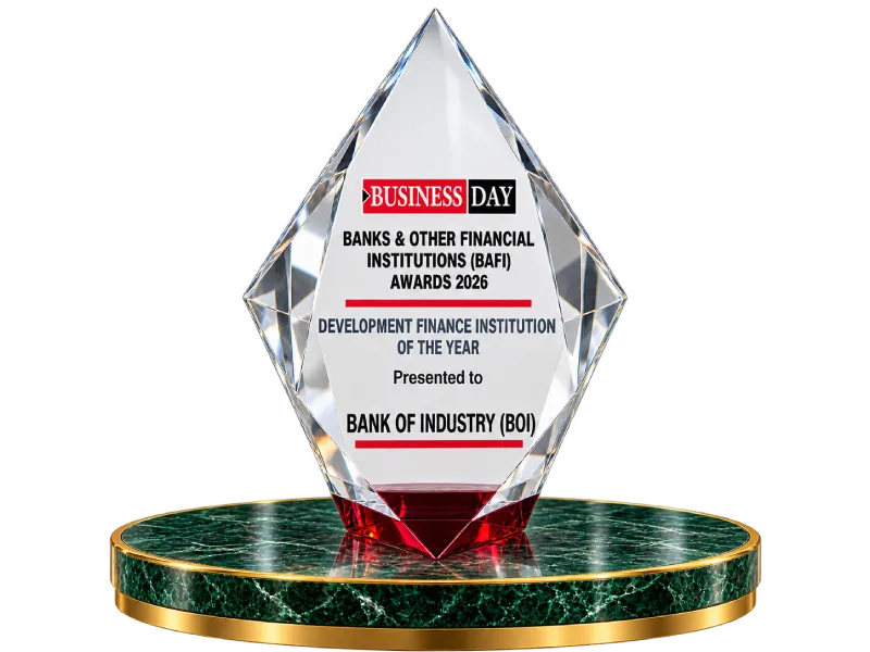 BOI’s Development Finance Institution of the Year trophy from the BusinessDay BAFI Awards 2026